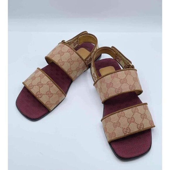 NIB Gucci Gg Canvas & Suede Sandal size 5.5 - Picture 2 of 8